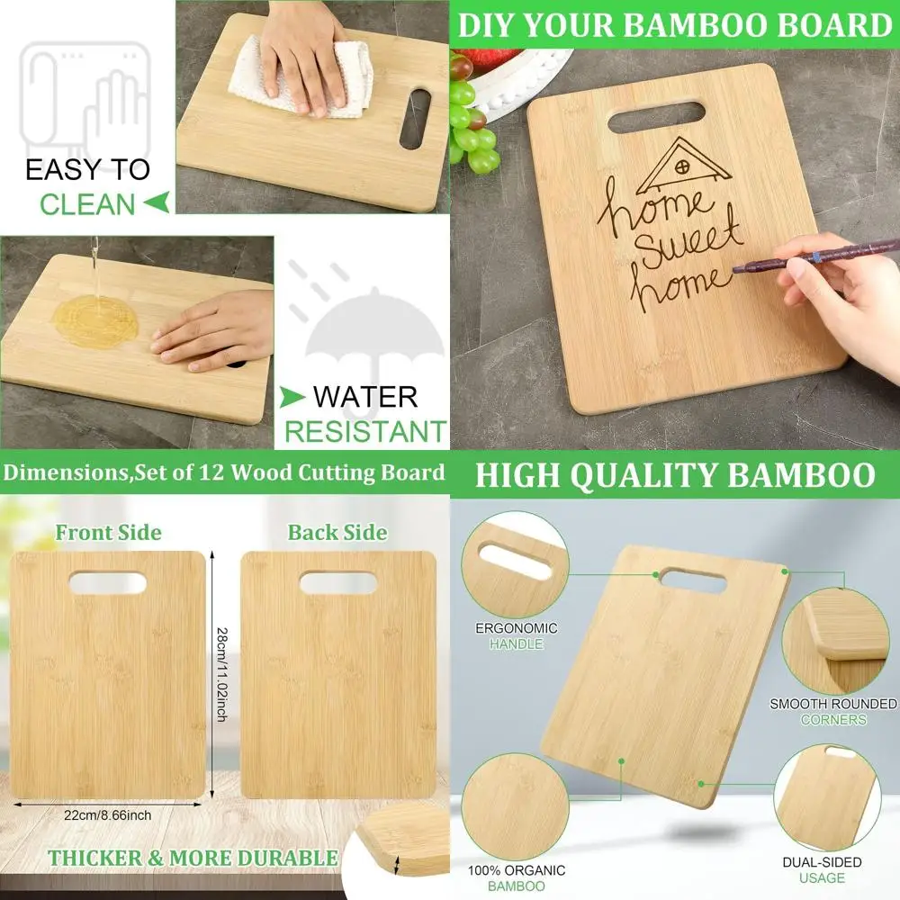 Set of 12 Bamboo Cutting Boards with Handles - Thick, Plain Wooden Boards for Kitchen & Dining - Ideal for Engraving and Cooking
Set of 12 Bamboo Cutting Boards with Handles - Thick, Plain Wooden Boards for Kitchen & Dining - Ideal for Engraving and Cooking