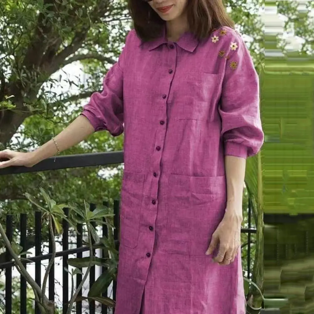 Single-breasted Button-up Dress Flower Print A-line Midi Dress with Patch Pockets Long Sleeves for Women Soft Breathable Spring
Single-breasted Button-up Dress Flower Print A-line Midi Dress with Patch Pockets Long Sleeves for Women Soft Breathable Spring