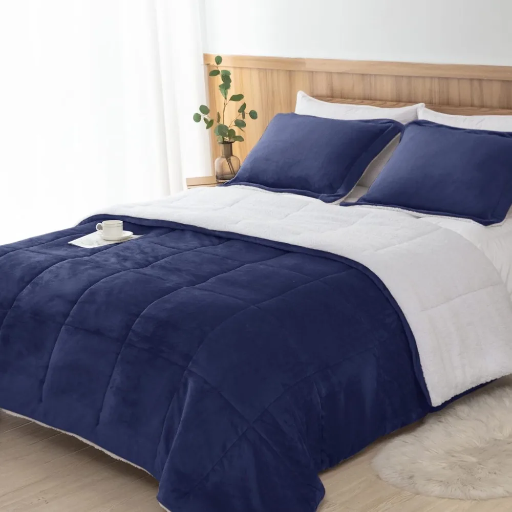 Seward Park Navy Blue Sherpa Comforter Set Full Queen Size, All Season Soft Warm Fleece Blanket, Winter Bedding Sets with 2 Pill
Seward Park Navy Blue Sherpa Comforter Set Full Queen Size, All Season Soft Warm Fleece Blanket, Winter Bedding Sets with 2 Pill