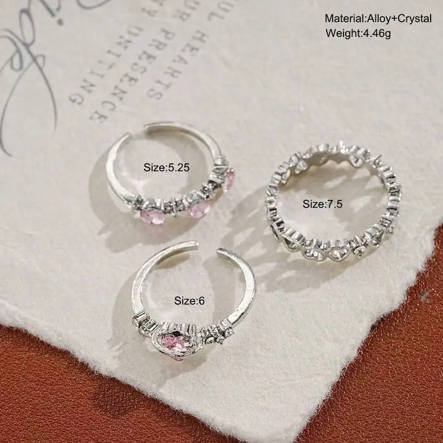 3pcs Set Rhinestone Heart Ring For Women Alloy Crystal Adjustable Fashion Jewelry
3pcs Set Rhinestone Heart Ring For Women Alloy Crystal Adjustable Fashion Jewelry