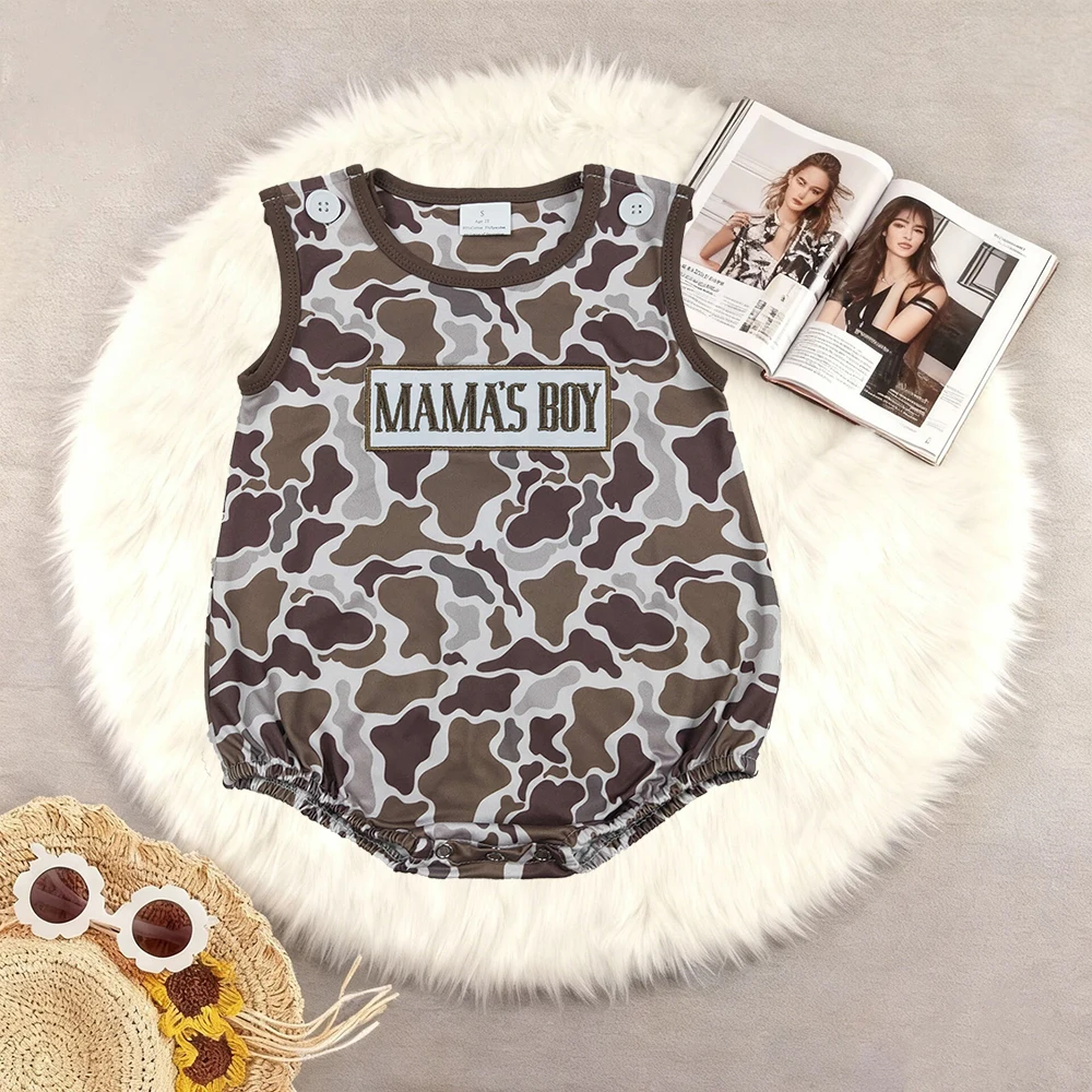 Baby Kids Summer Rompers Embroidery Mama's Boy Southern Brown Camo Sleeveless Rompers
Baby Kids Summer Rompers Embroidery Mama's Boy Southern Brown Camo Sleeveless Rompers