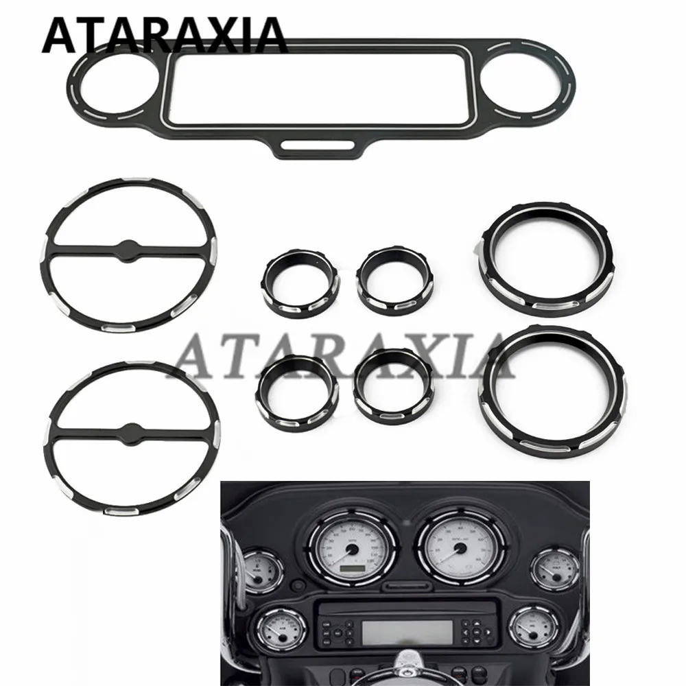 Motorcycle 9pcs Kits Black Stereo Accent+Speedometer+Speaker Trim Ring For Harley Touring Electra Glide Street Glide 1996-2013
Motorcycle 9pcs Kits Black Stereo Accent+Speedometer+Speaker Trim Ring For Harley Touring Electra Glide Street Glide 1996-2013