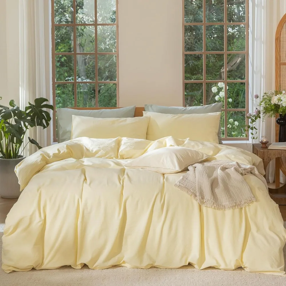 Cotton Linen Textured Duvet Cover Set - Breathable, Durable, Soft, and Comfortable in Heathered Yellow
Cotton Linen Textured Duvet Cover Set - Breathable, Durable, Soft, and Comfortable in Heathered Yellow