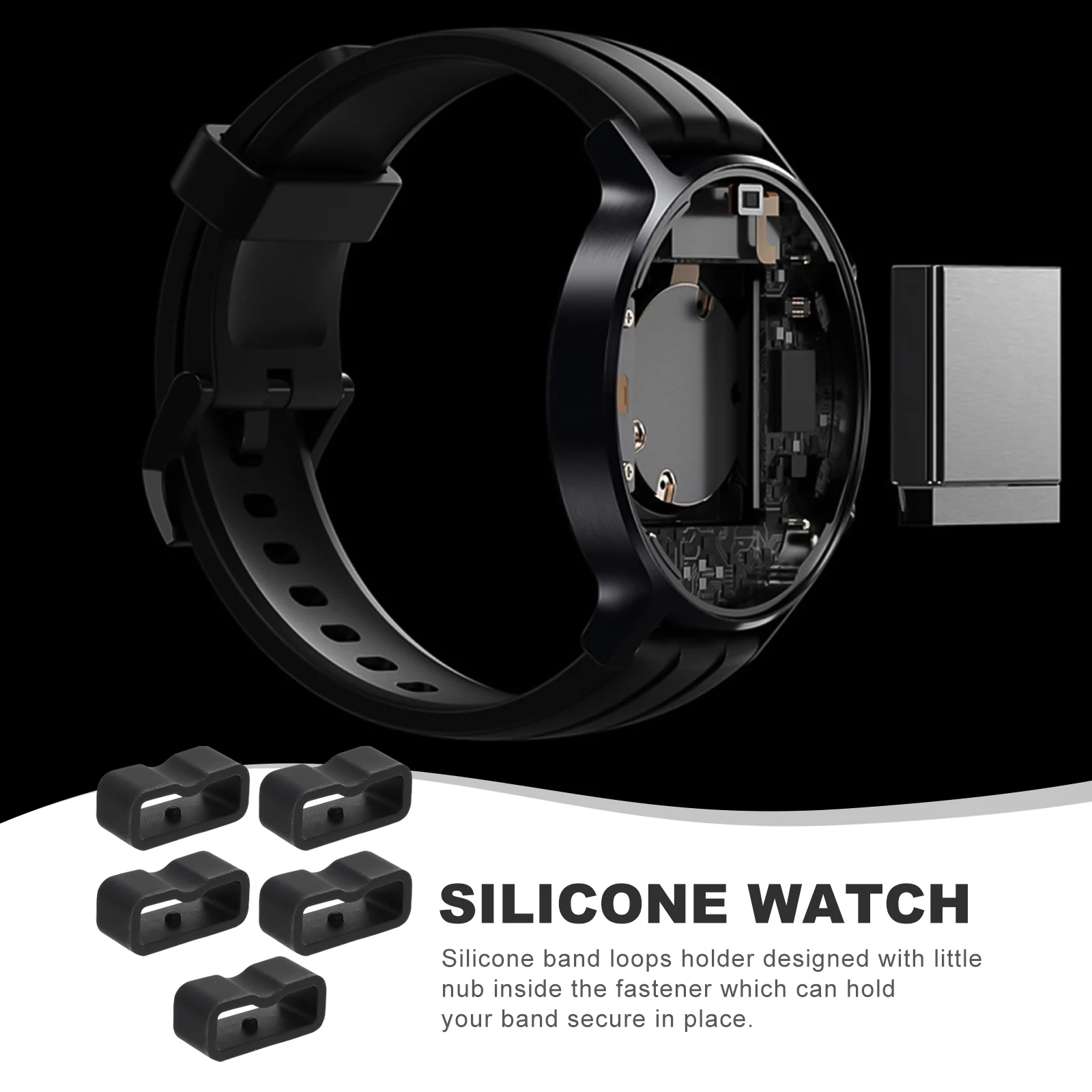 5 Pcs Watch Band Bracelet Strap Fastener Universal Silicone Keepers Black Holder Adjuster
5 Pcs Watch Band Bracelet Strap Fastener Universal Silicone Keepers Black Holder Adjuster