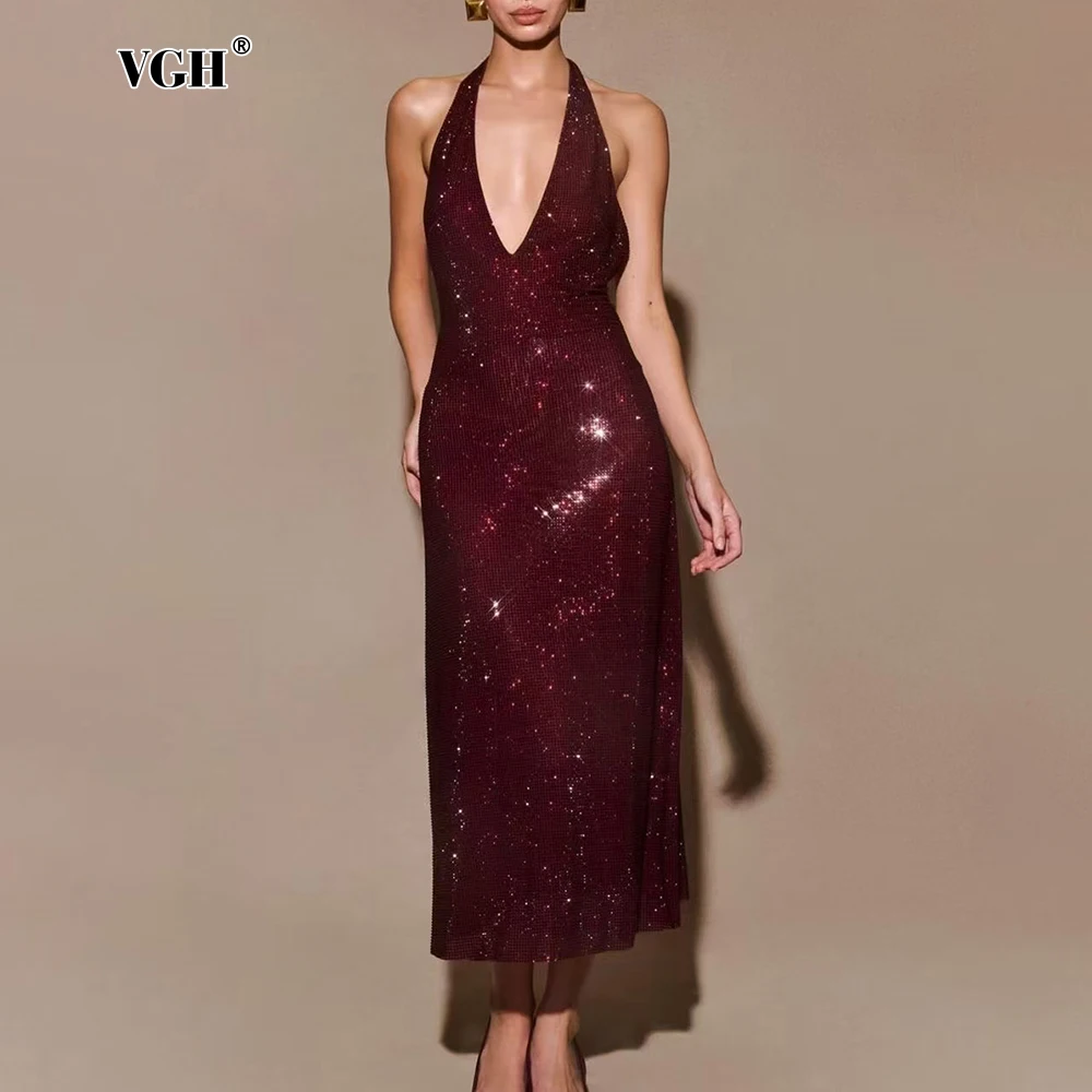 VGH French Retro Slimming Dresses for Women Halter Sleeveless High Waist Patchwork Sequins Club Evening Long Dress Female Style
VGH French Retro Slimming Dresses for Women Halter Sleeveless High Waist Patchwork Sequins Club Evening Long Dress Female Style