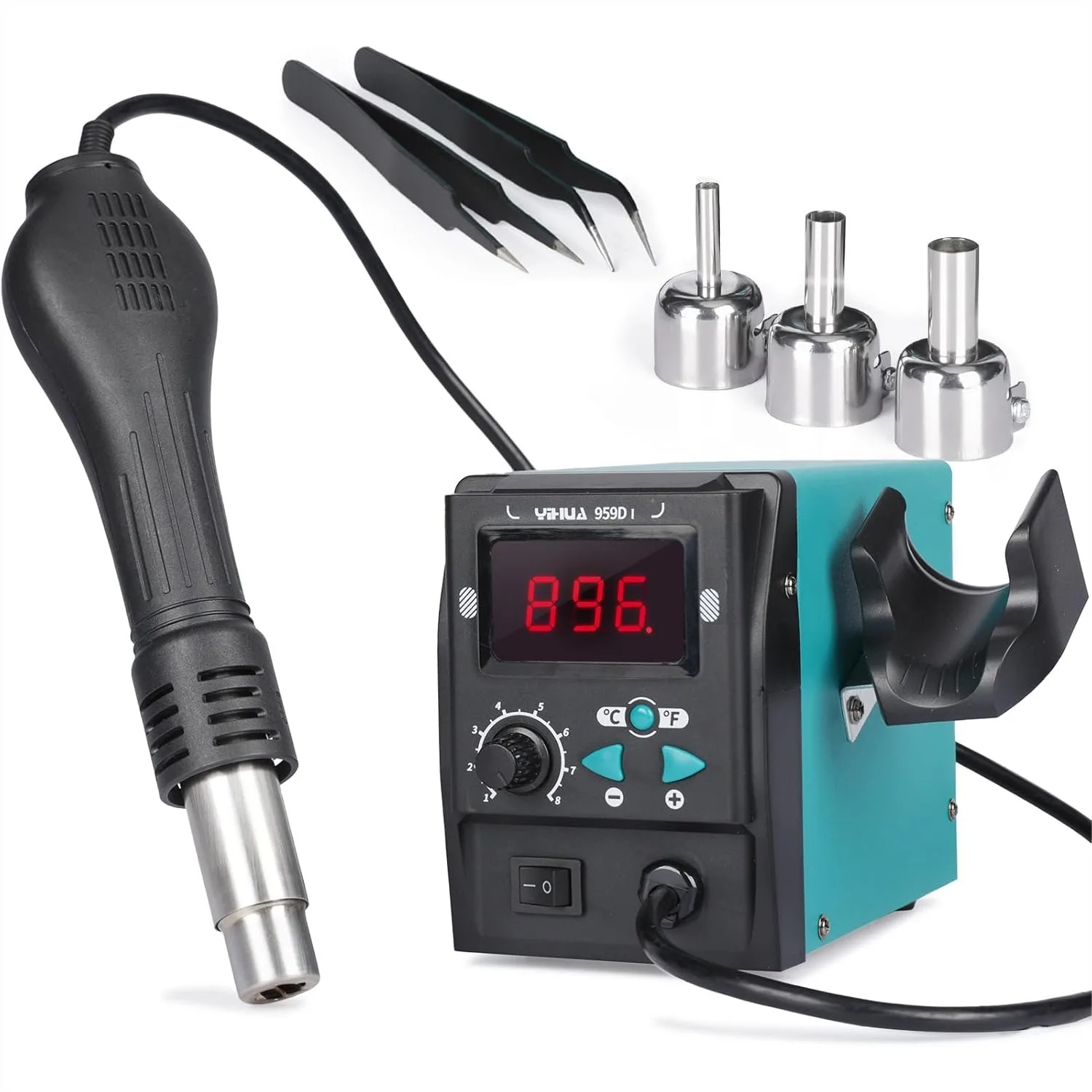 Digital Hot Air Rework Station with Quick Heating and PID Temperature Control for SMD Soldering, 3 Nozzles Included
Digital Hot Air Rework Station with Quick Heating and PID Temperature Control for SMD Soldering, 3 Nozzles Included