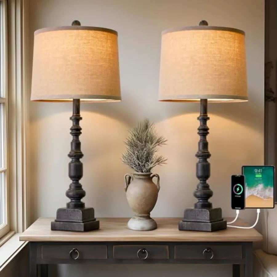 27.75" Vintage Farmhouse USB A+C Table Lamps Set of 2 for Living Room Bedroom Traditional Bedside Nightstand Lamp Retro Resin L
27.75" Vintage Farmhouse USB A+C Table Lamps Set of 2 for Living Room Bedroom Traditional Bedside Nightstand Lamp Retro Resin L
