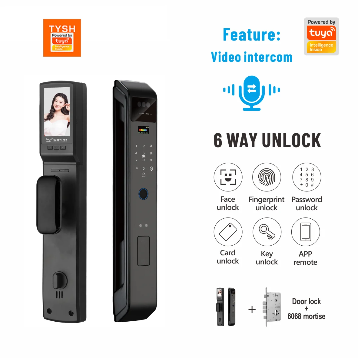 TYSH 3d Face Recognition Biometric Fingerprint Smart Door Lock Video Intercom Tuya Wifi Digital Locks
TYSH 3d Face Recognition Biometric Fingerprint Smart Door Lock Video Intercom Tuya Wifi Digital Locks
