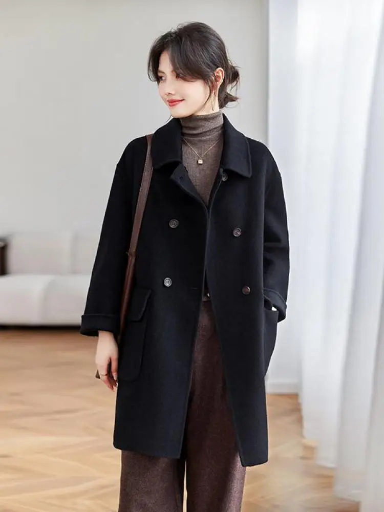 Women Woolen Jacket Trendy Solid Turn-down Collar Long Sleeves Pockets Button Autumn Winter Elegant Double Breasted Coats
Women Woolen Jacket Trendy Solid Turn-down Collar Long Sleeves Pockets Button Autumn Winter Elegant Double Breasted Coats
