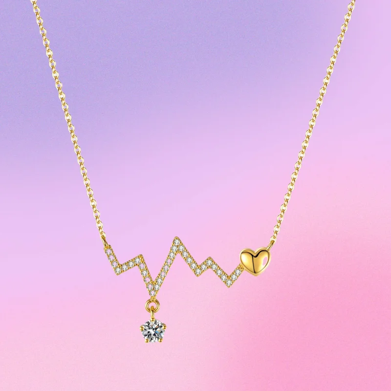 New 925 sterling silver pendant 1 carat mozzarella diamond necklace women's fashion wave electrocardiogram heart shape14K gold
New 925 sterling silver pendant 1 carat mozzarella diamond necklace women's fashion wave electrocardiogram heart shape14K gold