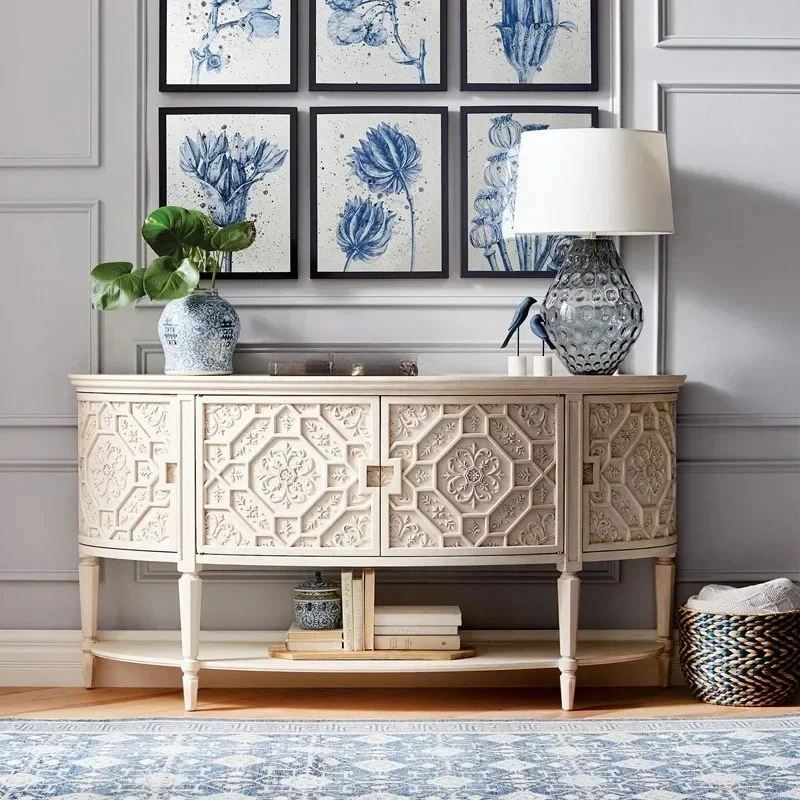 foyer entrance cabinet solid wood carving flower semi-circular dining side cabinet against the wall wine cabinet
foyer entrance cabinet solid wood carving flower semi-circular dining side cabinet against the wall wine cabinet