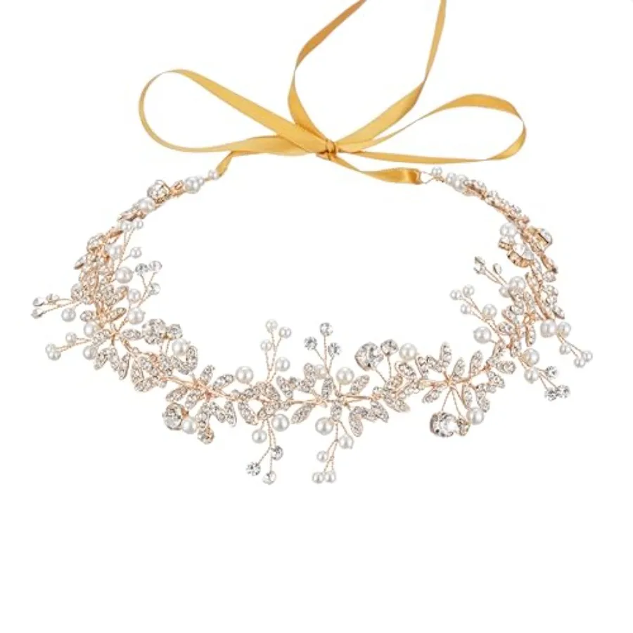 Gold Crystals Pearls Bridal Hair Vine, 14.2" Handmade Wedding Headpiece for Bride, Flexible Ribbon Bridal Headband for Bridesma
Gold Crystals Pearls Bridal Hair Vine, 14.2" Handmade Wedding Headpiece for Bride, Flexible Ribbon Bridal Headband for Bridesma