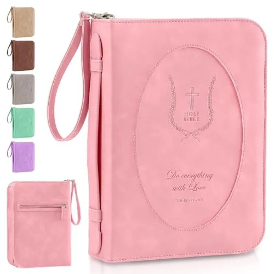 Leather Bible Cover for Women Large Zippered Case with Handle and Pockets, Floral Book Protector for Study or Church, Christian
Leather Bible Cover for Women Large Zippered Case with Handle and Pockets, Floral Book Protector for Study or Church, Christian