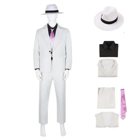 Movie The Bad Guys Mr. Wolf Cosplay Costume White Suit Hat Outfits Role Play Uniform for Men Halloween Carnival Performance