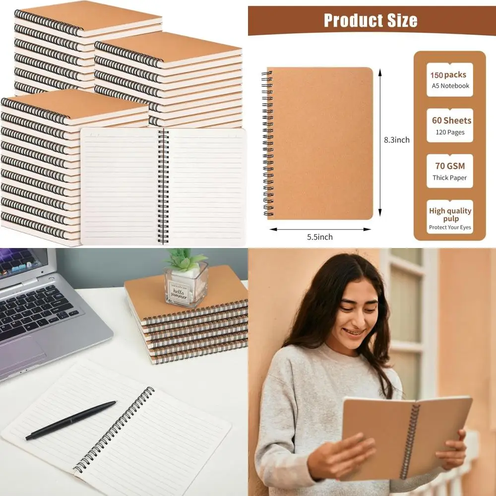 150 A5 Spiral Notebooks, 8.3x5.5, 60-Sheets/120-Pages, Hardcover Lined for Office & School Supplies
150 A5 Spiral Notebooks, 8.3x5.5, 60-Sheets/120-Pages, Hardcover Lined for Office & School Supplies