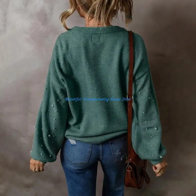 E56A Жемчужный свитер для женщин, свитшот с круглым вырезом и рукавами с заниженными плечами, вязаный пуловер, свитера с
E56A Жемчужный свитер для женщин, свитшот с круглым вырезом и рукавами с заниженными плечами, вязаный пуловер, свитера с