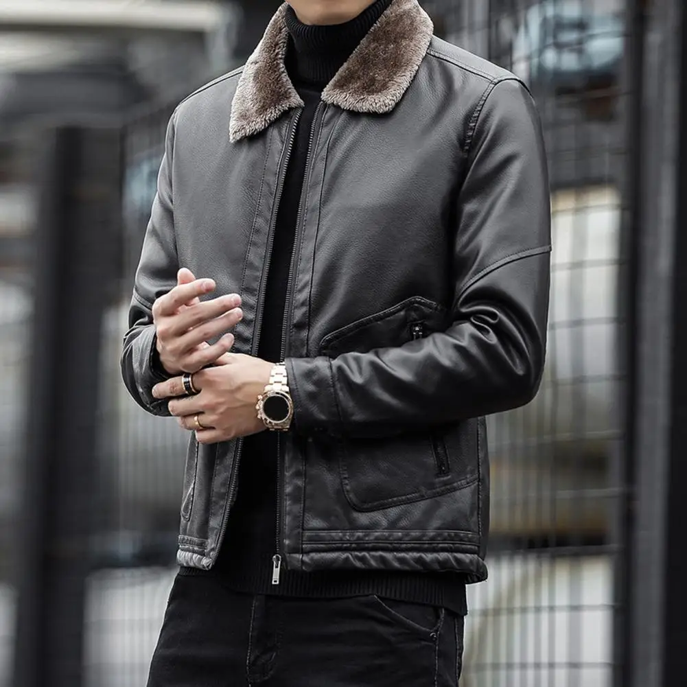 Thick Velvet Jacket Stylish Men's Imitation Leather Jacket with Velvet Lining Lapel Zipper Placket Solid Color Autumn for A
Thick Velvet Jacket Stylish Men's Imitation Leather Jacket with Velvet Lining Lapel Zipper Placket Solid Color Autumn for A