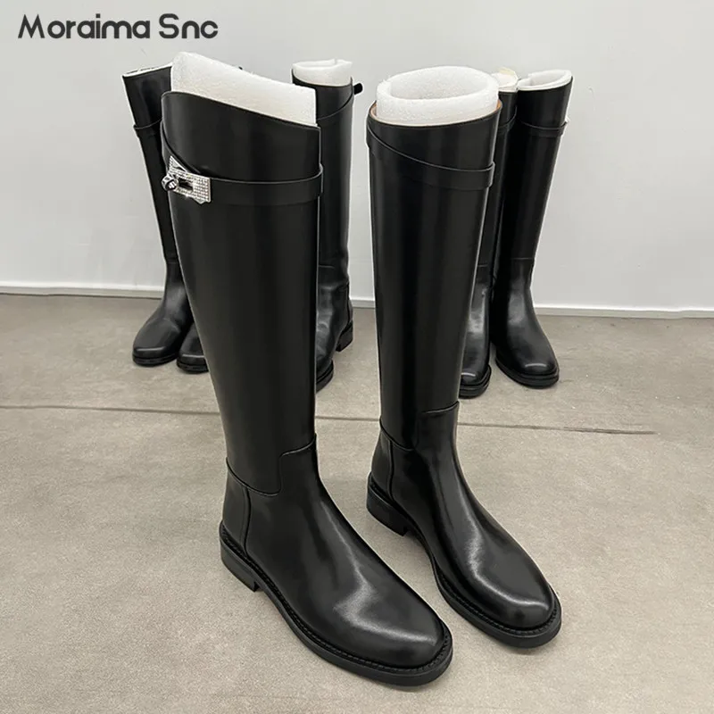 Rhinestone Lock Black Boots Round Toe Thick Heel Platform Knee-High Boots Personalized Casual Women's Boots Knight Boots
Rhinestone Lock Black Boots Round Toe Thick Heel Platform Knee-High Boots Personalized Casual Women's Boots Knight Boots