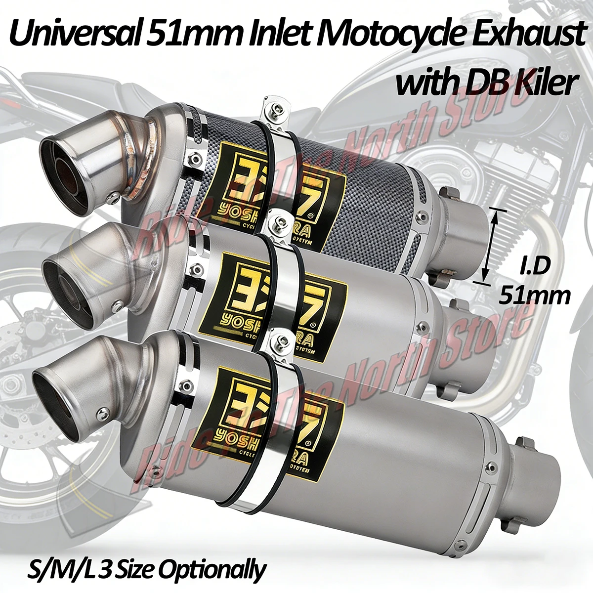 For 38mm51mm Inlet Universal yoshi Motorcycle Muffler Escape Stainless Slip On Exhaust Tail Pipe with DBKiller Gold Sticker Logo
For 38mm51mm Inlet Universal yoshi Motorcycle Muffler Escape Stainless Slip On Exhaust Tail Pipe with DBKiller Gold Sticker Logo