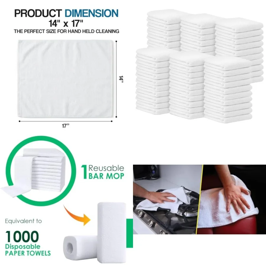 Bar Towels (Pack of 60) Size 14x17 Inches – 100% Cotton, Absorbent and Reusable Cleaning Rags, Multipurpose Cleaning Towels, Terry Cloth Rags, Durable Shop Rags (White)
Bar Towels (Pack of 60) Size 14x17 Inches – 100% Cotton, Absorbent and Reusable Cleaning Rags, Multipurpose Cleaning Towels, Terry Cloth Rags, Durable Shop Rags (White)