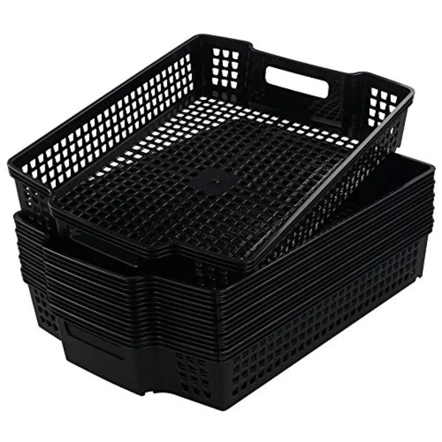 Black Plastic Storage Baskets, Stackable Office Organizer Trays, 6 Packs
Black Plastic Storage Baskets, Stackable Office Organizer Trays, 6 Packs