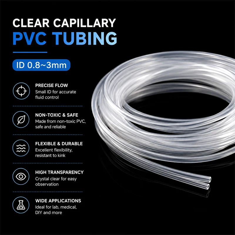 10M Food Grade Transparent PVC Capillary Tube ID 0.8-3.0mm small cold drink equipment refrigerant conveying pipe fittings.
10M Food Grade Transparent PVC Capillary Tube ID 0.8-3.0mm small cold drink equipment refrigerant conveying pipe fittings.