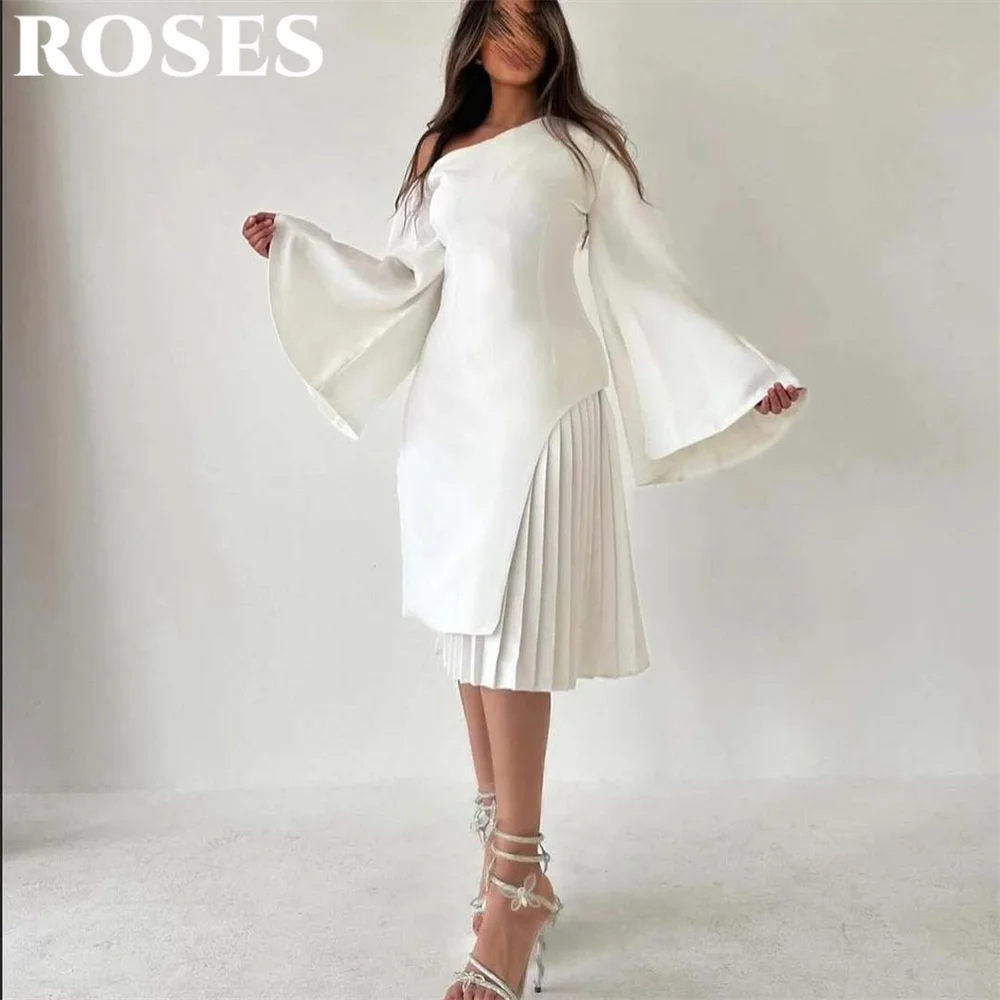ROSES White Vintage Midi Trench Satin Prom Dress فساتين السهرة Puffy Sleeves with Pleats One Shoulder Party Dresses Customized
ROSES White Vintage Midi Trench Satin Prom Dress فساتين السهرة Puffy Sleeves with Pleats One Shoulder Party Dresses Customized