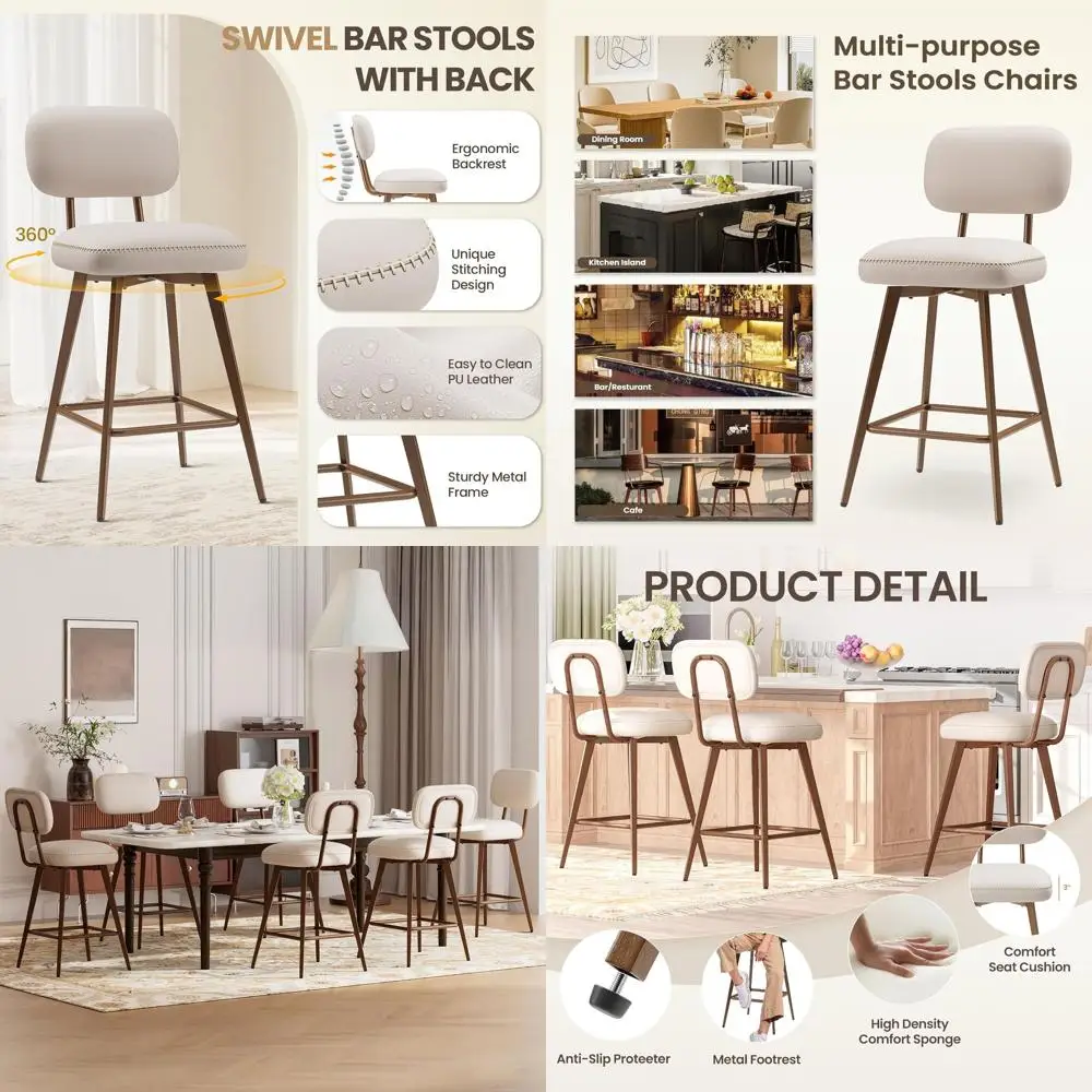 Set of 2 Beige PU Leather Swivel Bar Stools with Low Back and Metal Legs for Counter Height, Suitable for Kitchen Island or Dini
Set of 2 Beige PU Leather Swivel Bar Stools with Low Back and Metal Legs for Counter Height, Suitable for Kitchen Island or Dini