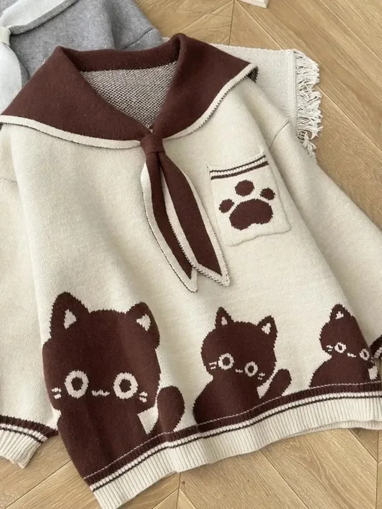 Preppy Style Grunge Lolita Cute Cat Jacquard Sweaters Women Y2k Aesthetic Casual Loose Jumpers Autumn Contrast Color Pullovers
Preppy Style Grunge Lolita Cute Cat Jacquard Sweaters Women Y2k Aesthetic Casual Loose Jumpers Autumn Contrast Color Pullovers
