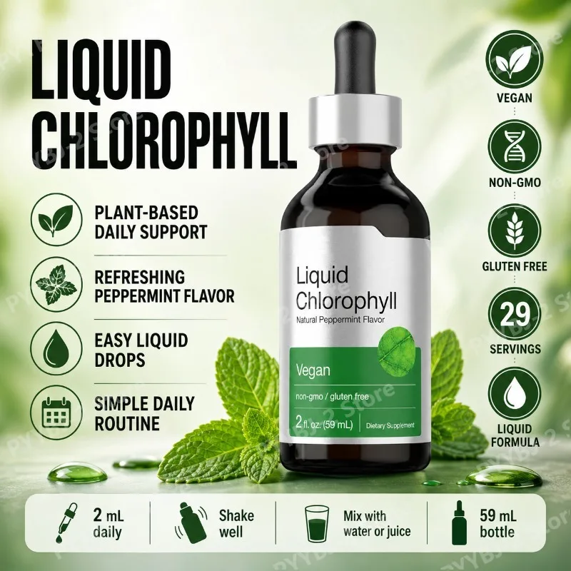 Chlorophyll Liquid Drops Mint Flavor 59ml with Herbal Plant Extract Natural Dietary Supplement Mix with Water for Consumption
Chlorophyll Liquid Drops Mint Flavor 59ml with Herbal Plant Extract Natural Dietary Supplement Mix with Water for Consumption