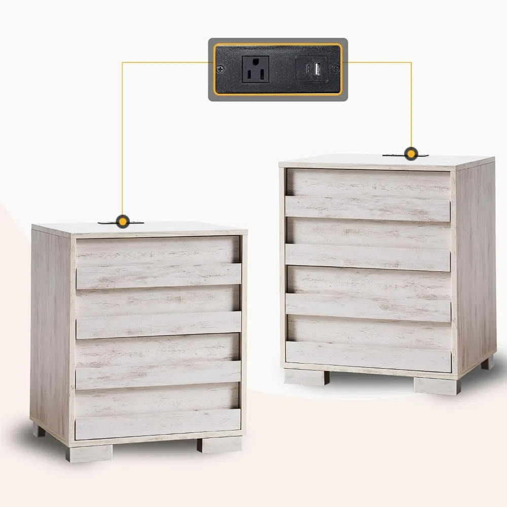 Nightstand Set of 2 with Charging Station, Wood Bedside Table with 2 Drawers, Farmhouse End Table with Slated Handles & Stainle 
Nightstand Set of 2 with Charging Station, Wood Bedside Table with 2 Drawers, Farmhouse End Table with Slated Handles & Stainle