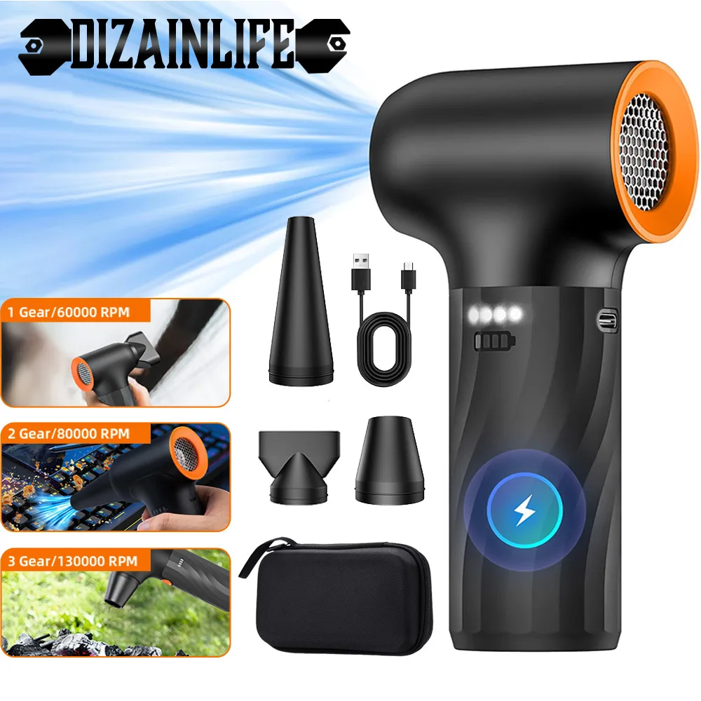 Portable Mini Violent Fan 130000RPM Air Blower Cordless Dust Cleaner with Type-C Charging Strong Winds Brushless Turbo Jet Tool
Portable Mini Violent Fan 130000RPM Air Blower Cordless Dust Cleaner with Type-C Charging Strong Winds Brushless Turbo Jet Tool