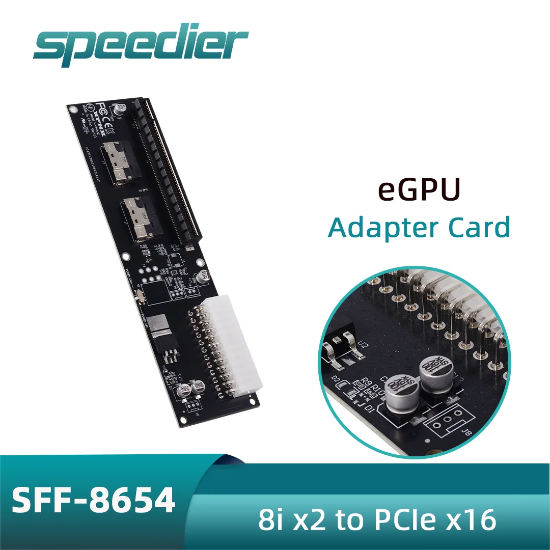 SFF-8654 8i X2 To PCIe X16 Adapter Card / SFF-8654 Cross Cable 50CM for External GPU eGPU Riser Adapter