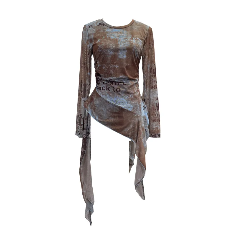 2025 New Vintage Women's Long Sleeve Bottoming Mesh Shirt Sfumato Printed Irregular Ruffled Ribbon Pleated Tops Party Streetwear
2025 New Vintage Women's Long Sleeve Bottoming Mesh Shirt Sfumato Printed Irregular Ruffled Ribbon Pleated Tops Party Streetwear