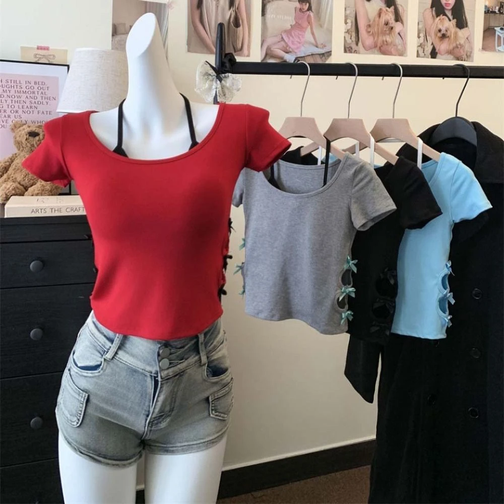 Sweet Bowknot Fake Two Pieces T-shirt with Pads Hollow Halter T-shirt Women Slim Fit Pullover Y2K Crop Tops Ladies
Sweet Bowknot Fake Two Pieces T-shirt with Pads Hollow Halter T-shirt Women Slim Fit Pullover Y2K Crop Tops Ladies