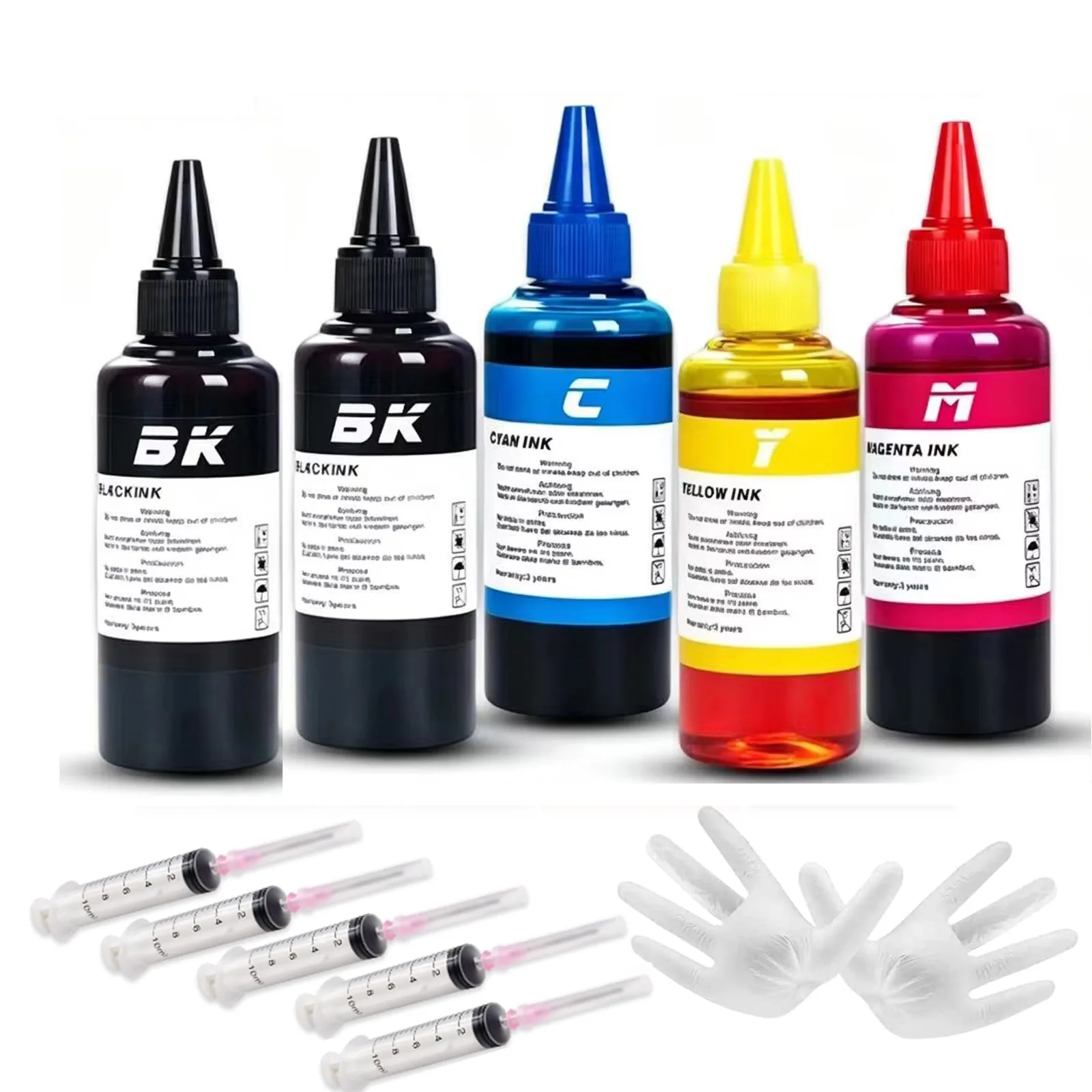5pcs Universal Refill Ink Kit Dye Ink for Canon HP Epsn Brother Injet Printers Refillable Cartridge CISS with Syringe & Glove
5pcs Universal Refill Ink Kit Dye Ink for Canon HP Epsn Brother Injet Printers Refillable Cartridge CISS with Syringe & Glove
