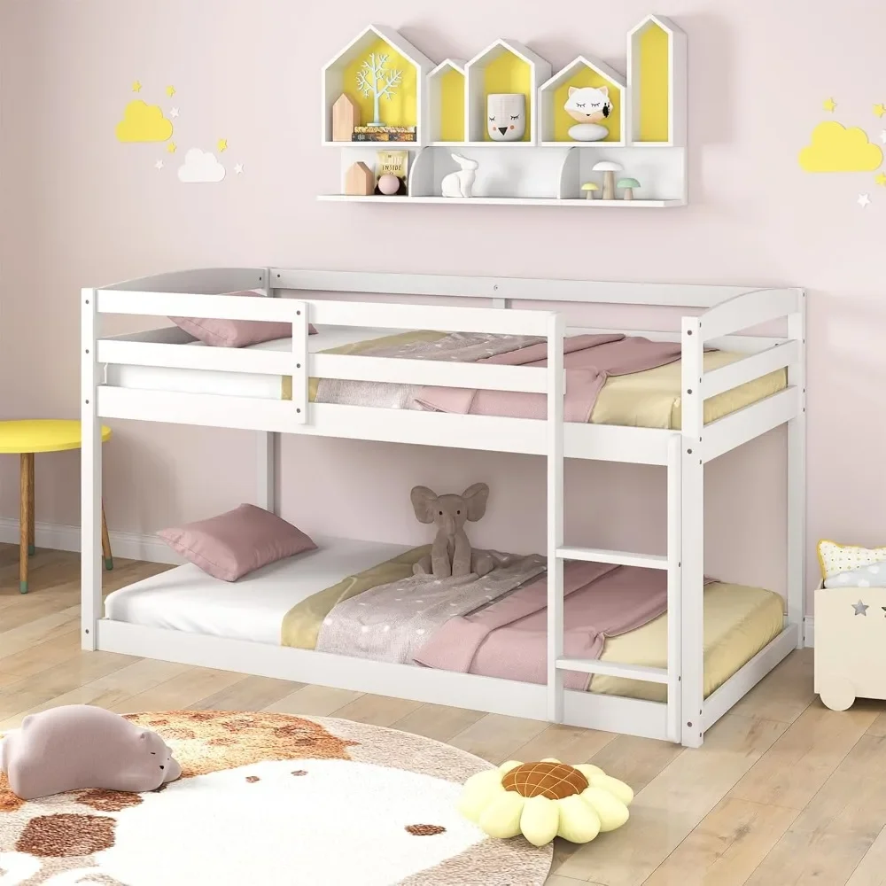 Solid Wood Bunk Beds Twin Over Twin with Ladder, Space Saving Bunkbeds Frame w/Full Guardrails,Low Bunk Bed
Solid Wood Bunk Beds Twin Over Twin with Ladder, Space Saving Bunkbeds Frame w/Full Guardrails,Low Bunk Bed