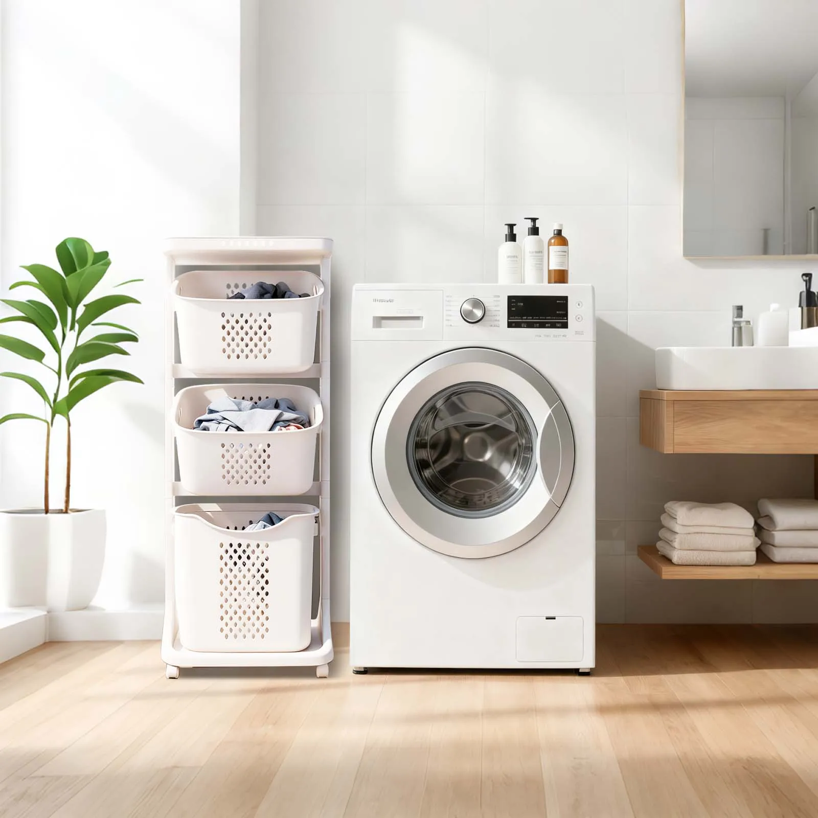 White PP Material Laundry Basket, Dirty Clothes Basket, Laundry Basket with Wheels, for bathrooms, laundry rooms, bedrooms
White PP Material Laundry Basket, Dirty Clothes Basket, Laundry Basket with Wheels, for bathrooms, laundry rooms, bedrooms