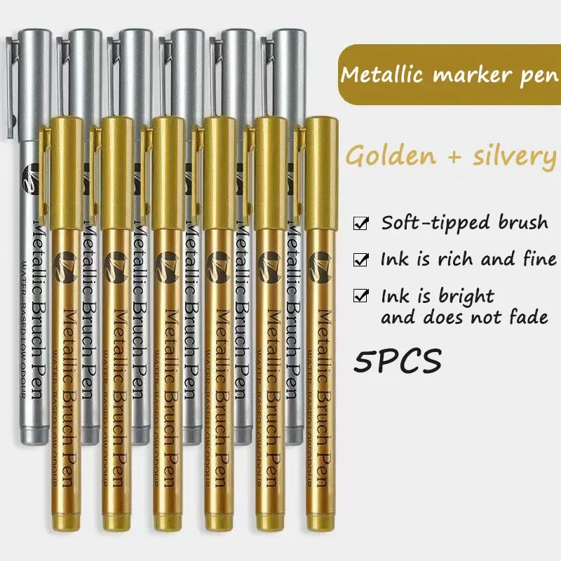 5PCS Metallic Permanent Marker Pens, Metallic Golden & Silvery Oil Markers, Golden/Silvery Craft Pens, Soft Tip, Quick Drying
5PCS Metallic Permanent Marker Pens, Metallic Golden & Silvery Oil Markers, Golden/Silvery Craft Pens, Soft Tip, Quick Drying