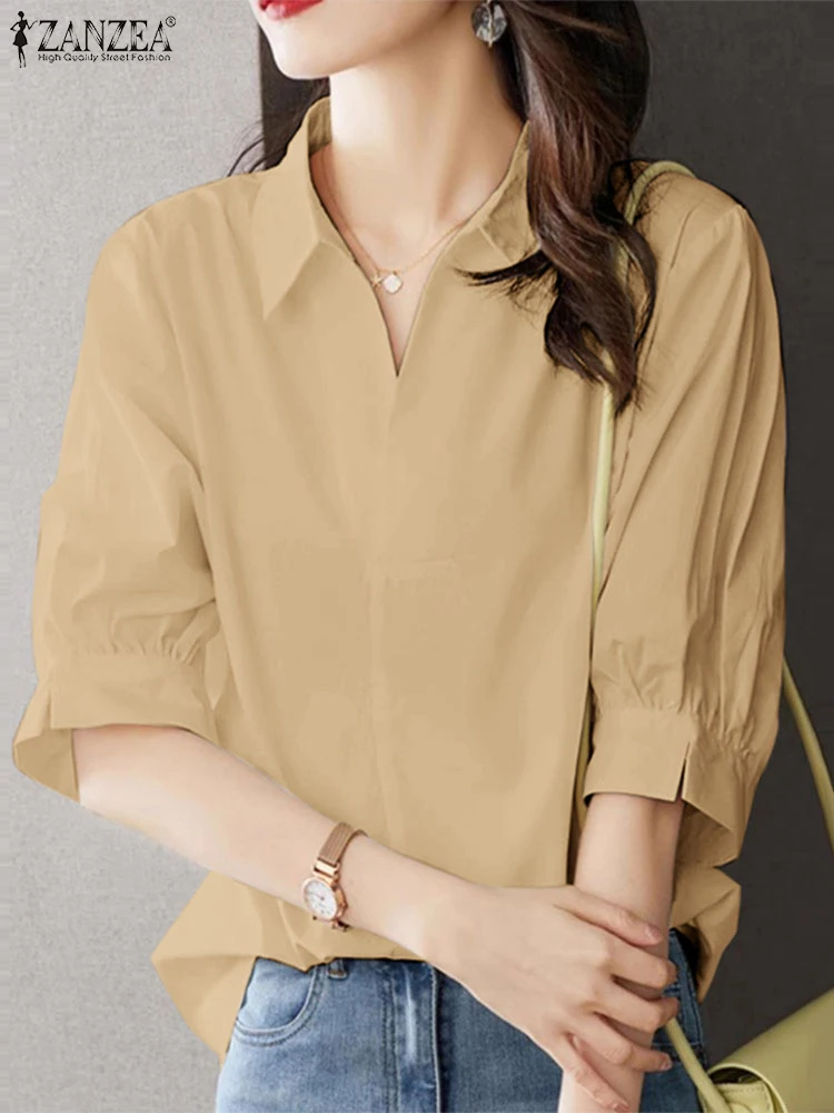 ZANZEA Women Lapel Collar Korean Blouse Vintage Solid Color Shirt Casual Loose Half Sleeve Tops 2025 Summer Commuting Tunics
ZANZEA Women Lapel Collar Korean Blouse Vintage Solid Color Shirt Casual Loose Half Sleeve Tops 2025 Summer Commuting Tunics