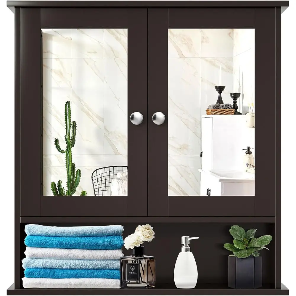 Wall-Mounted Wooden Bathroom Cabinet with Mirror Doors and Adjustable Shelves
Wall-Mounted Wooden Bathroom Cabinet with Mirror Doors and Adjustable Shelves