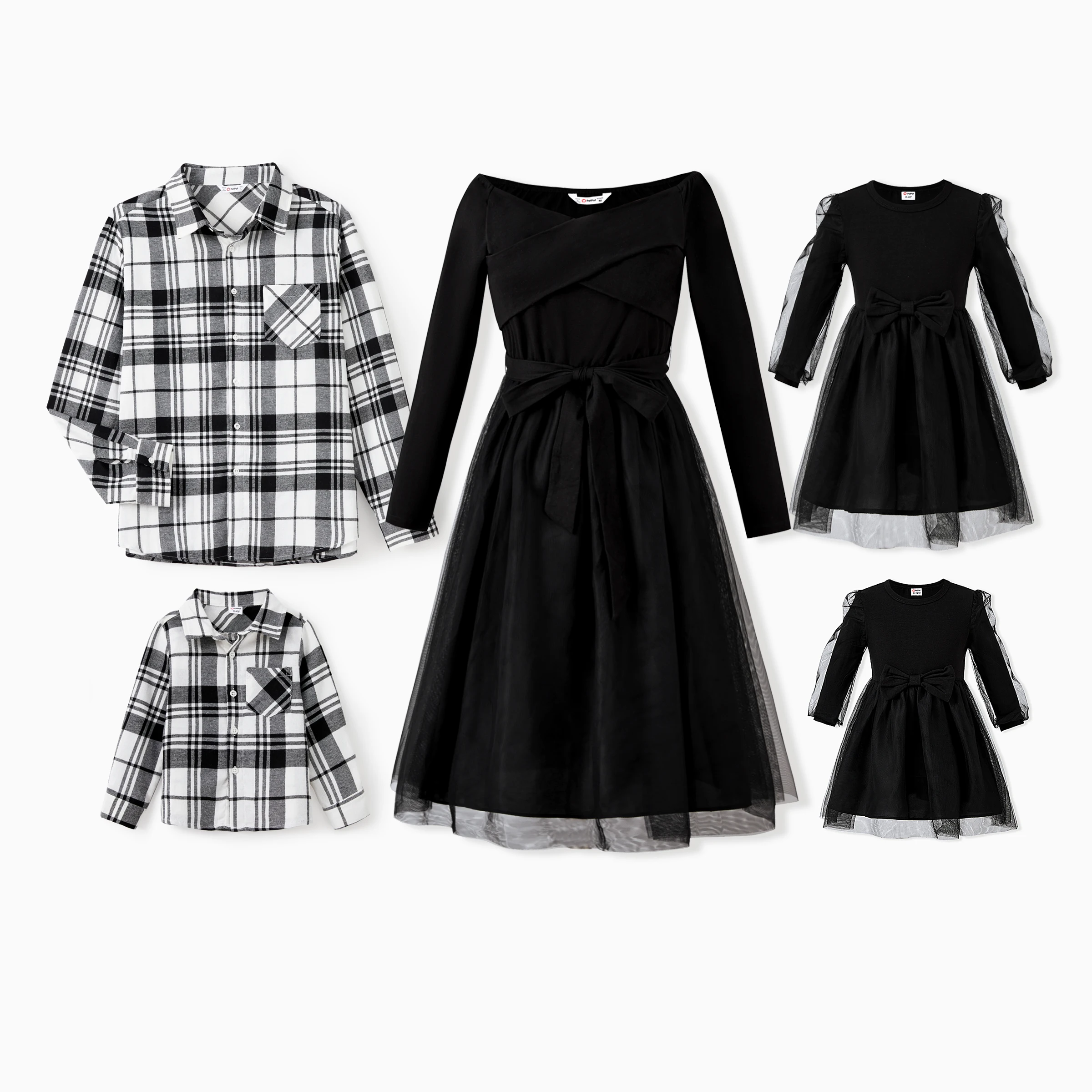 PatPat Family Matching Sets Black Plaid Shirt or Elegant Off-Shoulder Cross Front Tulle Mesh Dress
PatPat Family Matching Sets Black Plaid Shirt or Elegant Off-Shoulder Cross Front Tulle Mesh Dress