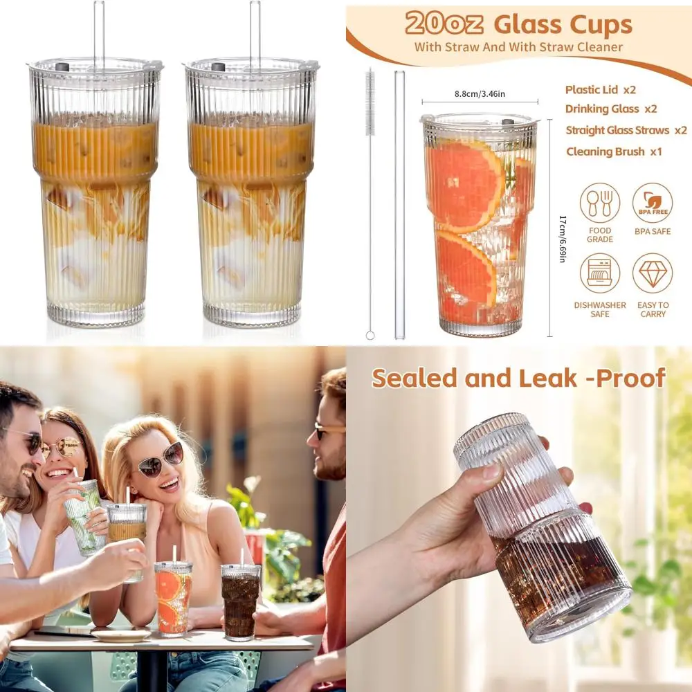 20oz glass tumblers with lids and straws,2pcs glass cups with lids and straws,iced coffee cups with lid, ideal for juice, smooth
20oz glass tumblers with lids and straws,2pcs glass cups with lids and straws,iced coffee cups with lid, ideal for juice, smooth