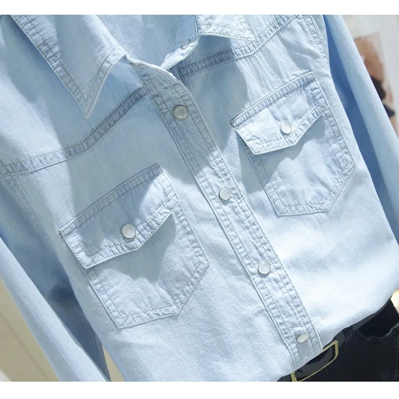 Cotton Long sleeved Washed Denim Shirt For women Slim versatile top Women's Thin Casual Cowboy Shirts 2026 Spring Autumn New
Cotton Long sleeved Washed Denim Shirt For women Slim versatile top Women's Thin Casual Cowboy Shirts 2026 Spring Autumn New