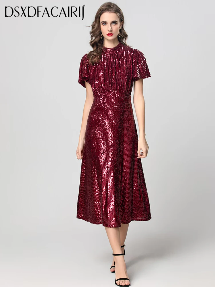 DSXDFACAIRIJ Gorgeous Sequins Dress For Women Stand Collar Short Sleeves Vintage Solid color Dresses Fashion Summer Female
DSXDFACAIRIJ Gorgeous Sequins Dress For Women Stand Collar Short Sleeves Vintage Solid color Dresses Fashion Summer Female