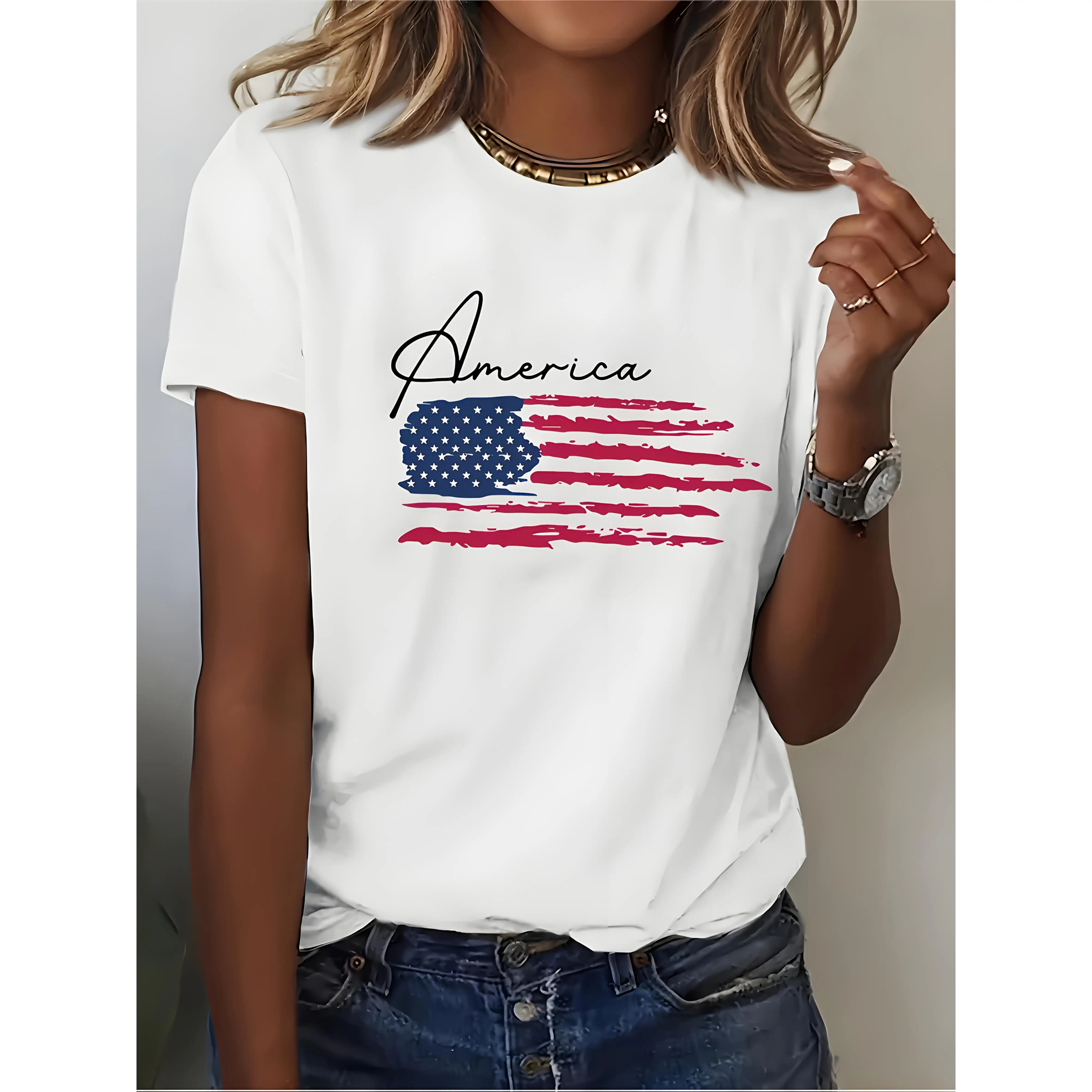 1pc Women's Patriotic American Flag Print T-Shirt - Lightweight, Breathable Casual Round Neck Short Sleeve Top for Spring/Summer
1pc Women's Patriotic American Flag Print T-Shirt - Lightweight, Breathable Casual Round Neck Short Sleeve Top for Spring/Summer