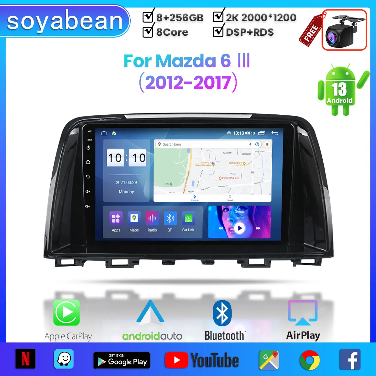 Автомобильный радиоприемник Android 13 для Mazda 6 Ⅲ 2012-2017, 9 дюймов 2K мультимедийный плеер с 4G Carplay DSP и 2Din GPS-навигацией
Автомобильный радиоприемник Android 13 для Mazda 6 Ⅲ 2012-2017, 9 дюймов 2K мультимедийный плеер с 4G Carplay DSP и 2Din GPS-навигацией