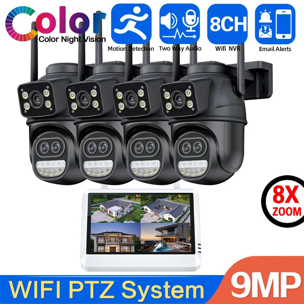 Outdoor Waterproof Wireless CCTV Kit with 9MP PTZ IP Cameras 2Way Audio and 8X Zoom 8Channel WiFi NVR System for Home Security
Outdoor Waterproof Wireless CCTV Kit with 9MP PTZ IP Cameras 2Way Audio and 8X Zoom 8Channel WiFi NVR System for Home Security