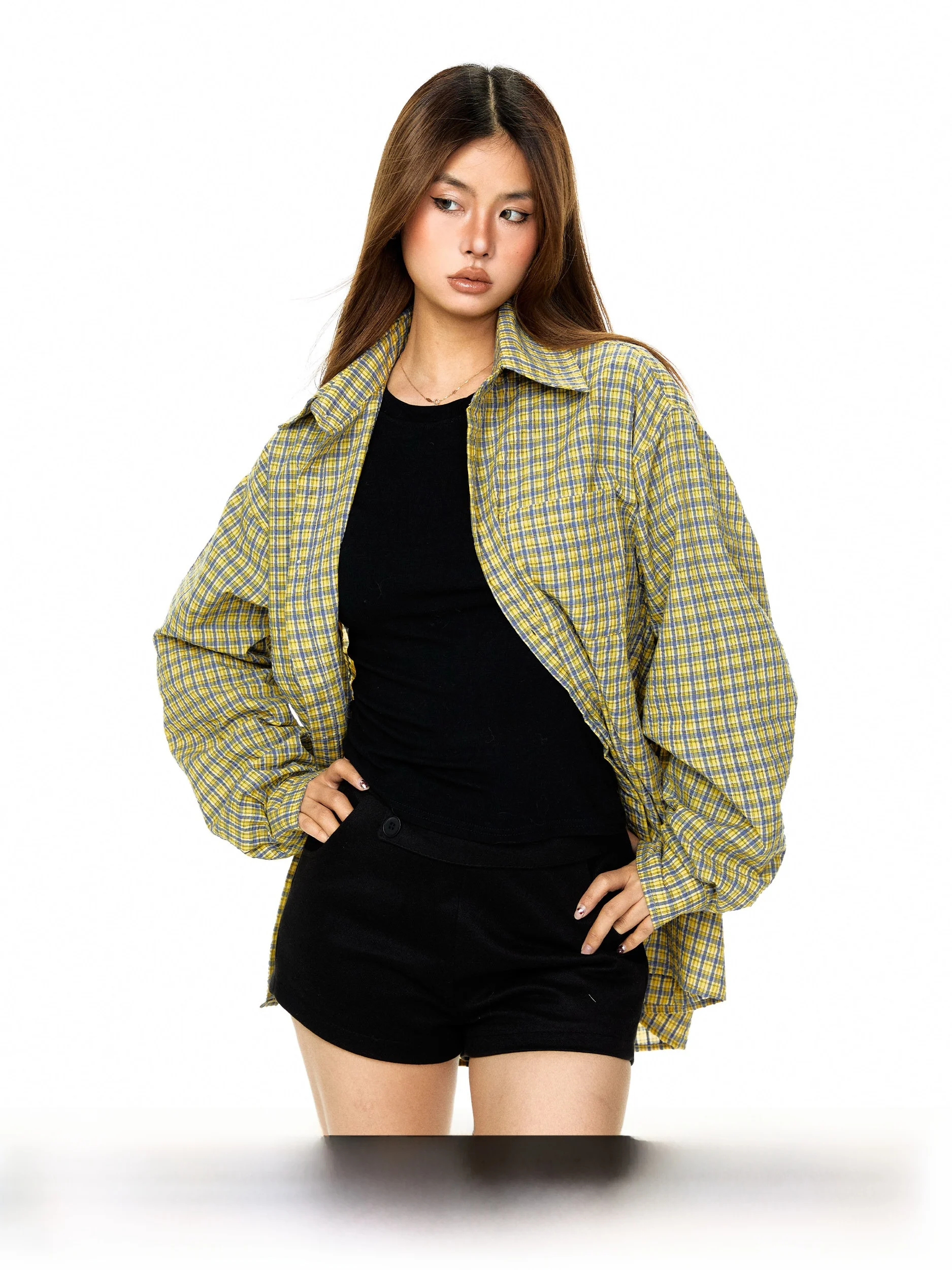 Blabb Vintage Preppy Yellow Blue Plaid Long Sve Women's Casual Loose Couple irt Outerwear Polyester Cotton Blend
Blabb Vintage Preppy Yellow Blue Plaid Long Sve Women's Casual Loose Couple irt Outerwear Polyester Cotton Blend