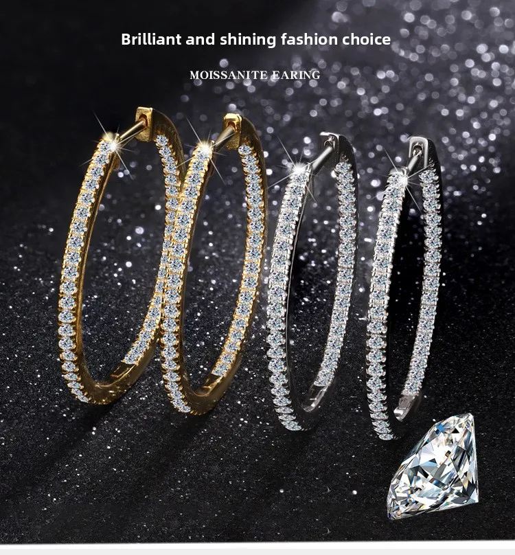 S925 Silver Platinum-Plated 1.2CT D Color Full Pave Circle Hoop Moissanite Women's Earrings Fine Jewelry
S925 Silver Platinum-Plated 1.2CT D Color Full Pave Circle Hoop Moissanite Women's Earrings Fine Jewelry